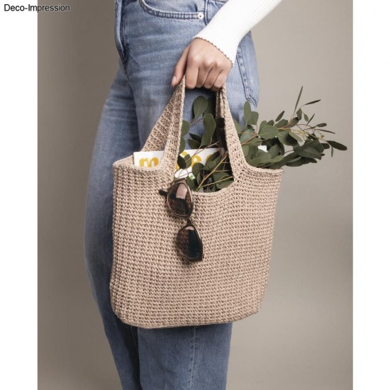 Fir reciclat impletit cu fir auriu,  2 mm, Rayher, aprox. 240 m, ghem de 250 g, culoarea nisipului