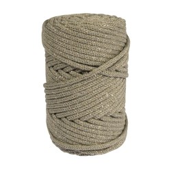 Fir reciclat împletit cu fir auriu, ø 4 mm, Rayher, aprox. 58 m, ghem 250 g, verde oliv