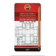 Set creioane grafit, TEHNIC, cutie metal, gama 1500, HB-10H