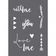 Sablon pentru desenat pe geam "with love" A5, 1 stencil + 1 squeegee scraper, tab-bag