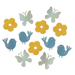 Flori, fluturi si pasari MDF, Rayher, 3x3,5 cm, 12 buc/set Flori, fluturi si pasari MDF, Rayher, 3x3,5 cm, 12 buc/set