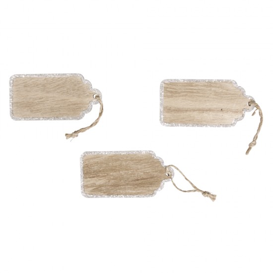 Set decoartiv Rayher, etichete din lemn, cu sclipici, dimensiune 4x8 cm, 3/set