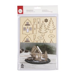 Kit creativ Rayher, Casute de iarna din lemn, 8 cm Kit creativ Rayher, Casute de iarna din lemn, 8 cm