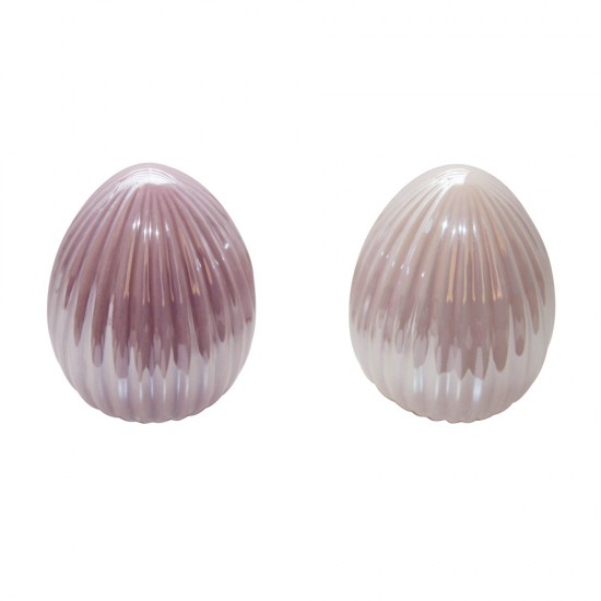 Ceramic eggs nacre, rosy/roz, 6.4x8.1cm, assorted, PVC box 2pcs