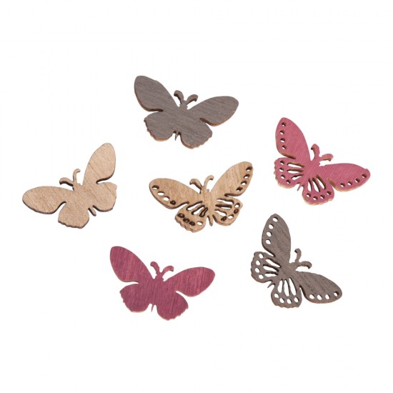 Decoratiuni din lemn Butterfly, 2.5x1.2cm, tab-bag 24pcs
