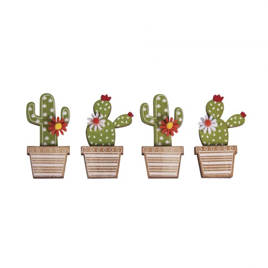 Set decorativ Rayher, cactusi din lemn, adezivi, dimensiune 3,1x6,5 cm, 4/set