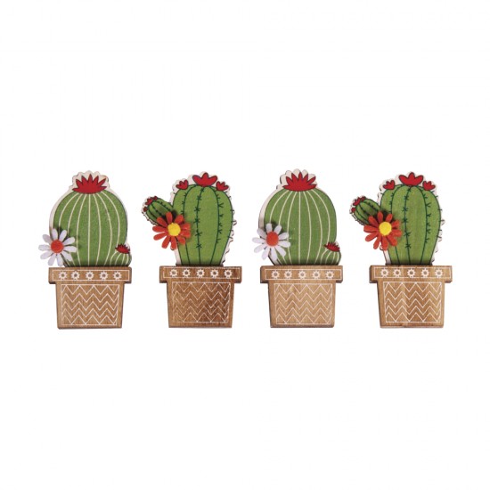 Set decorativ Rayher, cactusi din lemn, adezivi, dimensiune 3,5x6,1 cm, 4/set