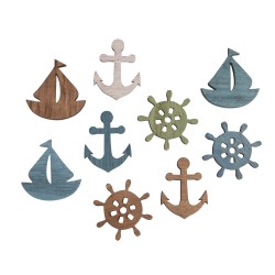Deco lemn: ancore, barcute, timone, 3.7x3-3.7 cm, assorted, 9 buc/set