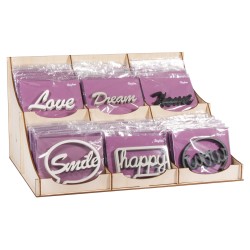 Wooden display with wood.lettering, 42x32x24cm, 6 letterings x 12 pieces Wooden display with wood.lettering, 42x32x24cm, 6 letterings x 12 pieces