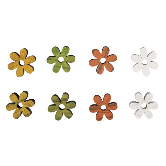 Decoratiuni din lemn Blossoms, 1.8cm o, portocaliu/green/galben/alb, 0.8mm,