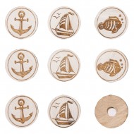 Elemente marine lemn, Rayher, adezive, 3.5 cm, 9 buc/set