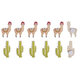 Llama+cactus lemn, Rayher, adezive,1.4-1.7 x 3 cm, 12 buc/set