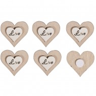 Inimi lemn, Rayher, 3.5 cm, adezive, 8 buc/set