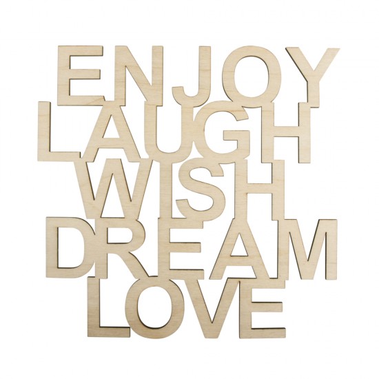 Deco lemn natur. Enjoy,Laugh,Wish, Dream, Love, FSC 100%, 18.7x18x0.4 cm