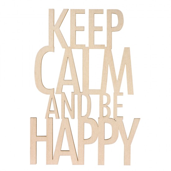 Deco lemn natur, Keep calm and be happy, FSC 100%, 12.1x17.2x0.4 cm