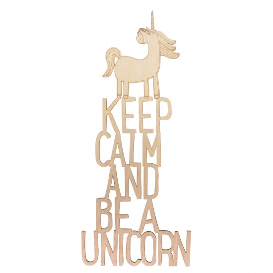 Deco lemn natur, Keep calm and be a unicorn, FSC100%, 15x35.2x0.4 cm