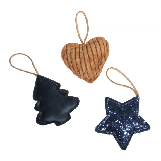 Pendant: tree, heart, star, 7cm ?, dark midnight blue, assorted, box 3pcs