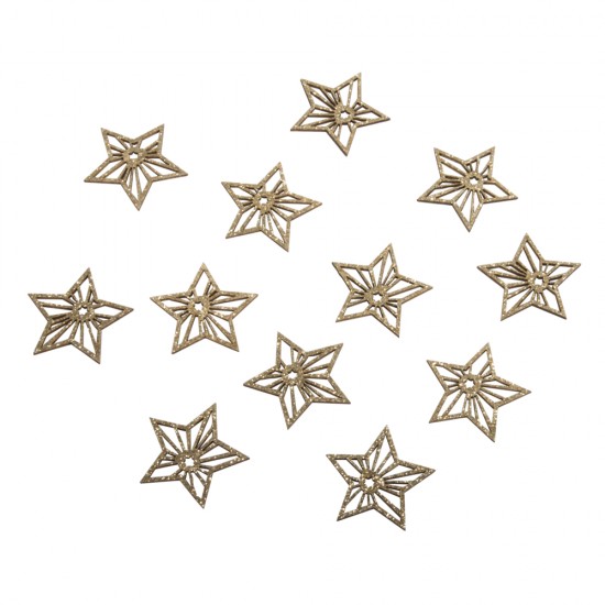 Decoratiuni din lemn Stars, 3.9cm ?, cashmere gold, Sclipicied, 12pcs