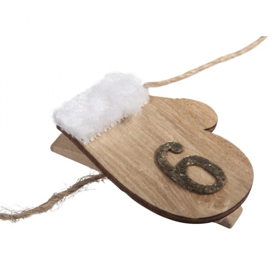 Wood Adv.calendar-glove on a clip, 3.5x4.5cm, att.w.string, tab-bag 1Set