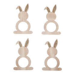 Inel pentru servetele Iepuras din lemn, dimensiune 7,5x12,8cm, 4 piese/set