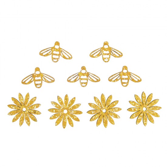 Albine si flori lemn, adezive, 3 cm, 9 buc/set