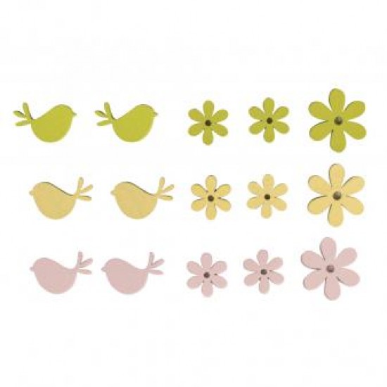 Floare/Pasare, 2,3-3,3cm,adeziva,Rayher,set 15buc