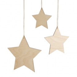 Stea decorativa lemn, Rayher , 3/set, 12+15+20cm ø, cu snur