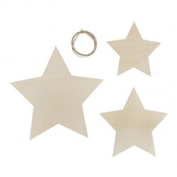 Stea decorativa lemn, Rayher , 3/set, 12+15+20cm ø, cu snur