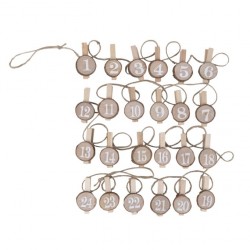 Numere de Advent 1-24 pe carlige lemn, 2,4x4,8cm, cu snur, Rayher