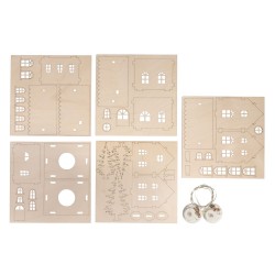 Kit de constructie case de lumina din lemn, FSC Mix Credit 7-10 cm, lumini LED, Rayher, natur