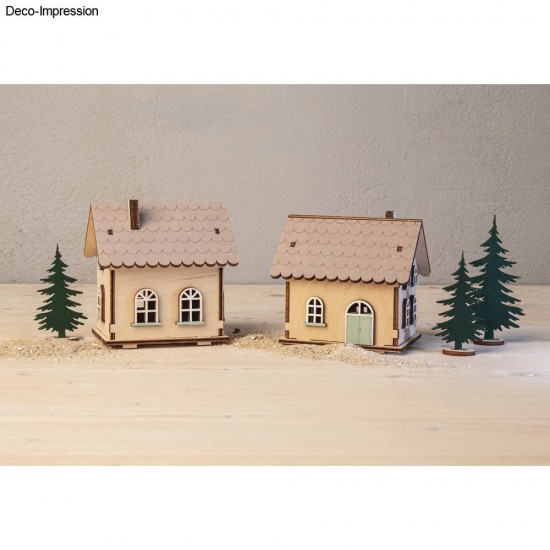 Kit de constructie case de lumina din lemn, FSC Mix Credit 7-10 cm, lumini LED, Rayher, natur