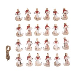 Calendar de Advent cu numere Vulpite,  1-24, FSC 100%  2,5 x 4,8 cm, cleme și șnur, Rayher