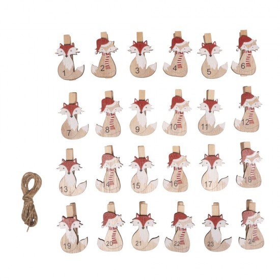 Calendar de Advent cu numere Vulpite,  1-24, FSC 100%  2,5 x 4,8 cm, cleme și șnur, Rayher