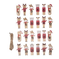 Numere de Advent 1-24 animalute, FSC 100% 5-5,3cm, cleme+snur, Rayher
