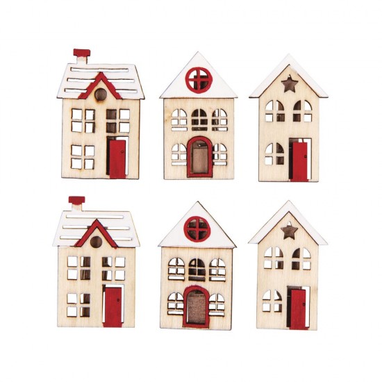 Casute lemn decorative pe clema  , Rayher , 2.6/2.9 x 4.3cm, 6/set