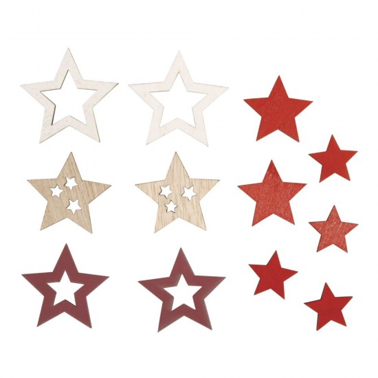 Decoratiuni steluta lemn, ø2.2-4.4cm, + punct adeziv, 12/set , Rayher