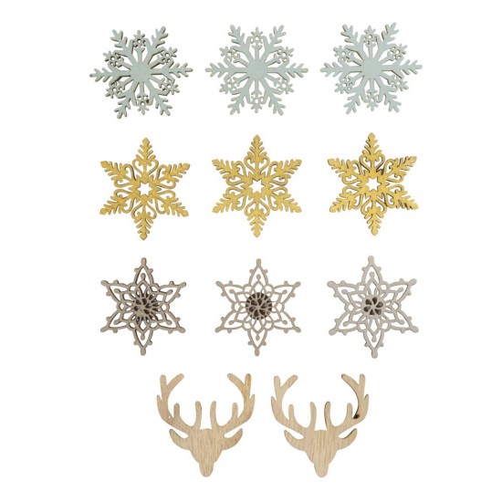Decoratiuni  iarna din lemn,  4 cm, cu punct adeziv, , 11/set , Rayher