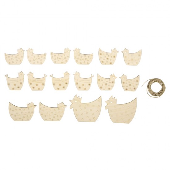 Decoratiune cocos / gaini lemn, FSC Mix Credit 5-8 cm, șnur de 2,5 m,Rayher, 16 /set, natur Decoratiune cocos / gaini lemn, FSC Mix Credit 5-8 cm, șnur de 2,5 m,Rayher, 16 /set, natur