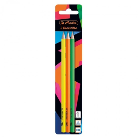 Creion grafit, mina HB, motiv Neon Art, set 3 bucati