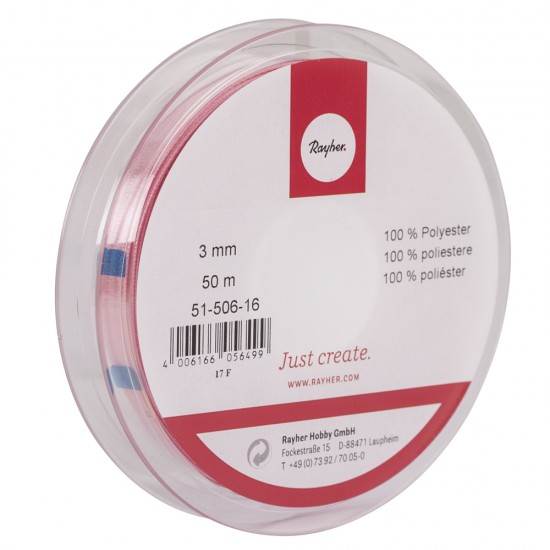 Panglica roz pal de satin Rayher, tivuita, 3 mm, pretul este pe metru liniar