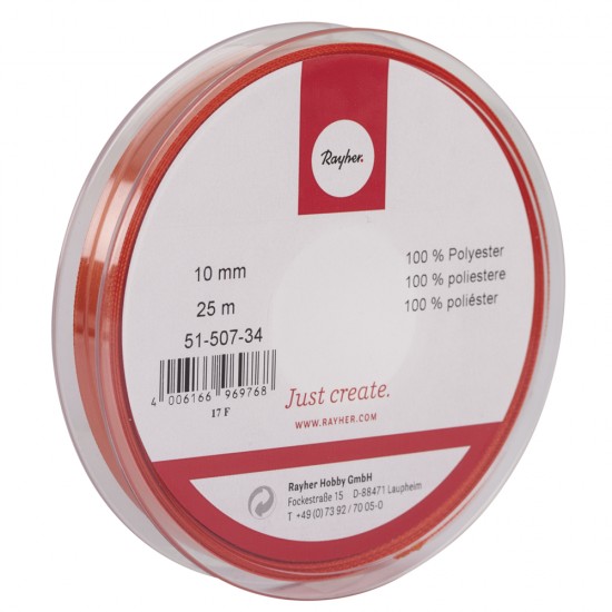 Panglica orange de satin Rayher, tivuita, 10 mm, pretul este pe metru liniar