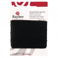Snur negru, bumbac cerat, Rayher, 1mm x 20 m/rola