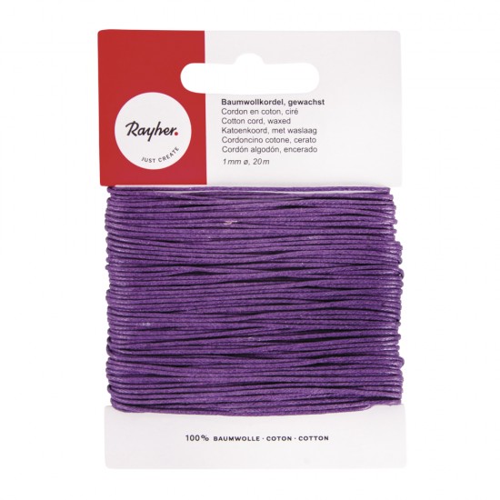 Snur purple, bumbac cerat, Rayher, 1 mm, 20 m/rola