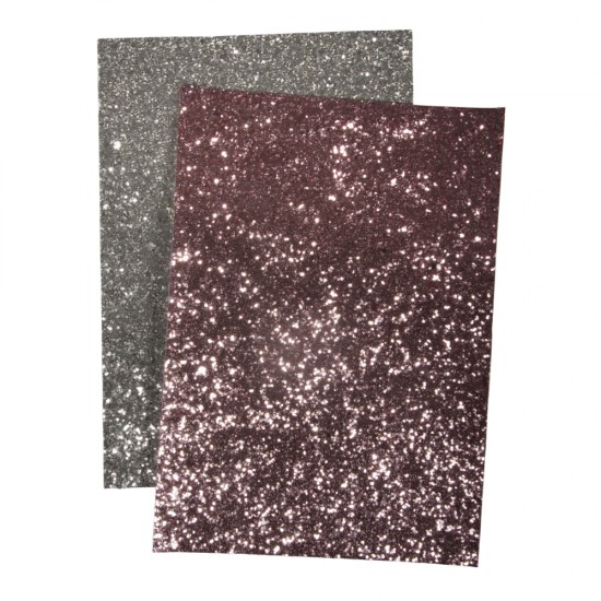 Tesatura cu sclipici, efect argintiu/roz, 14,8x21cm, 510g/m2, 2 buc/set