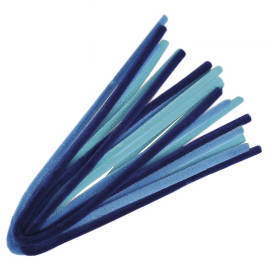 Chenille Rayher, lungime 50 cm, diametru 9 mm, 10/set, nuante de albastru