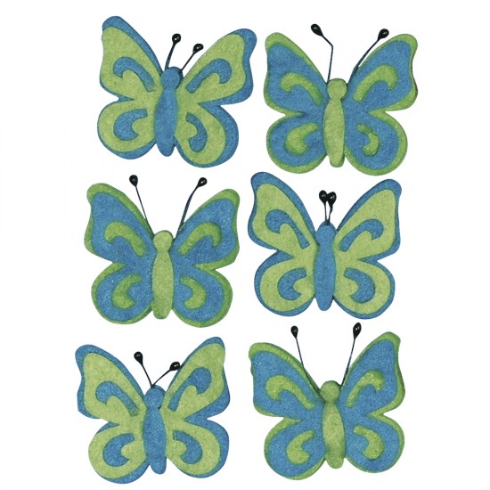 Set decorativ Rayher, fluturasi din pasla, dimensiune 5 cm, nuante de blue-verde, 6/set