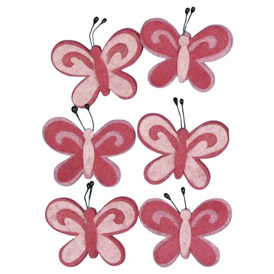 Set decorativ Rayher, fluturasi din pasla, dimensiune 5 cm, culoare roz, 6/set