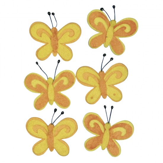 Set decorativ Rayher, fluturasi din pasla, dimensiune 5 cm, nuante de galben-oange, 6/set