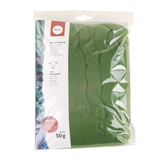 Lana Rayher, Merion super fina in nuante de verde, 19 mic, 50 gr/pg, 100% Wool