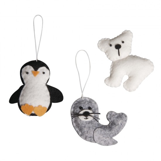 Kit creativ: Pasla Prietenii iernii, 8cm, foca, pinguin, urs polar, set 3 bucati